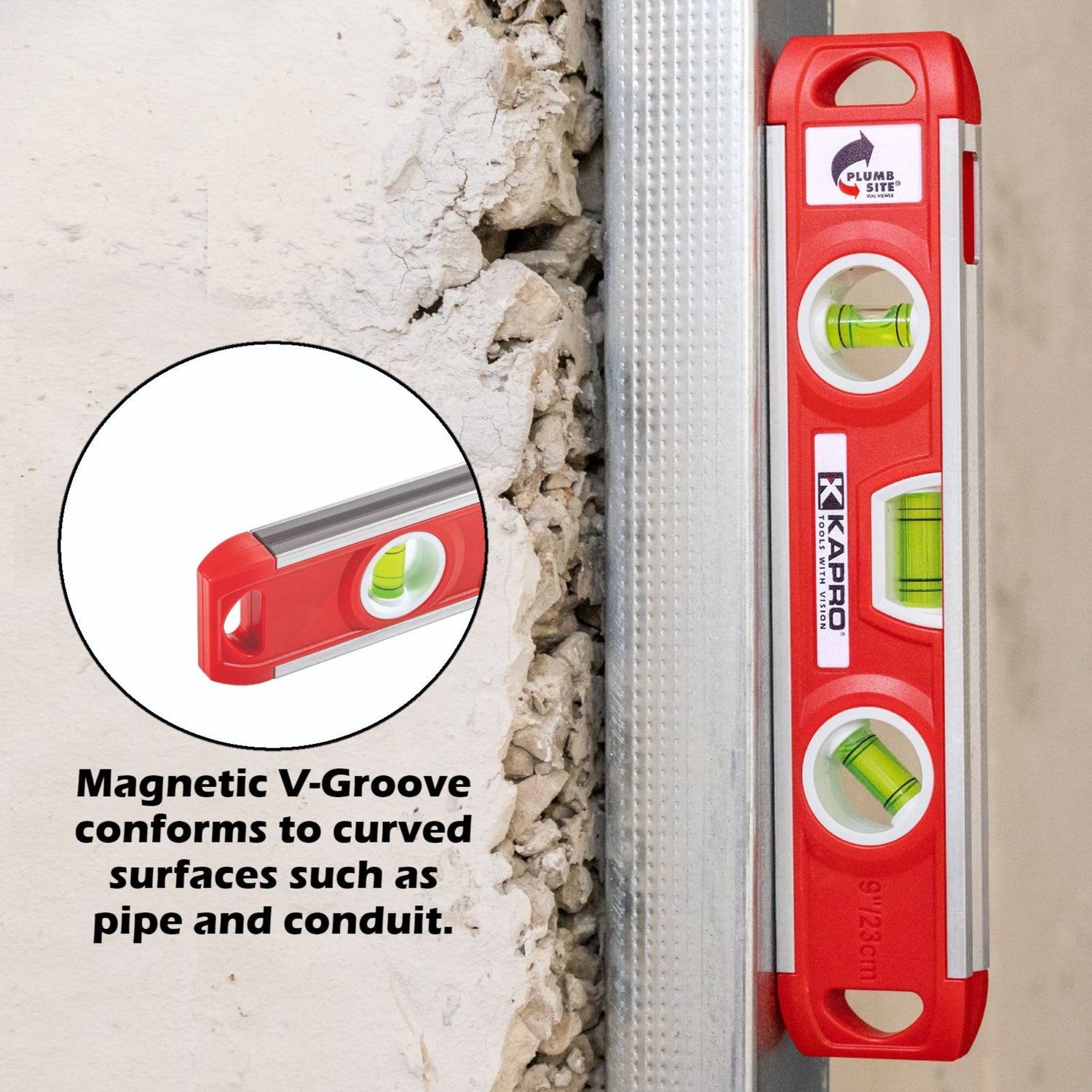 Kapro 231V Magnetic Aluminum Torpedo Level with Plumb-Site - 9”