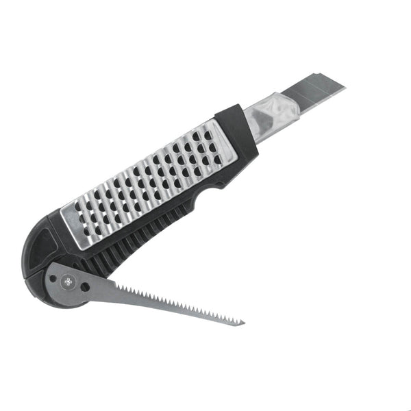 Kapro 1254-40 has a serrated drywall saw is housed in the handle of the knife for cutting hard to reach small areas and curves. (Spare blade included)