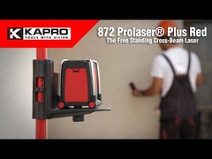 Kapro 872 Red Pro Laser Plus Cross Laser Level official promo video showing the Kapro 872 RED 's features and benefits such as a 100'/165' indoor/outdoor laser range, its visual and audible 'out of level' warning, its manual mode for angular work, its pulse mode for outdoor distance laser level work with a detector, its IP65 rating for dust, particle, and water protection.